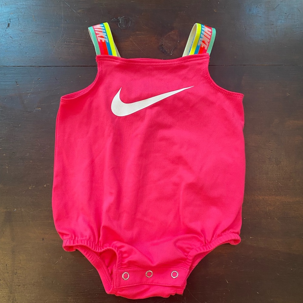 Nike Baby girl hot pink barbie pink and rainbow swimsuit onsie size 6 months